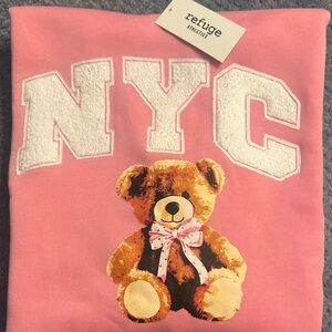 Refuge Athletics Pink Teddy Bear NYC Oversized Sweatshirt